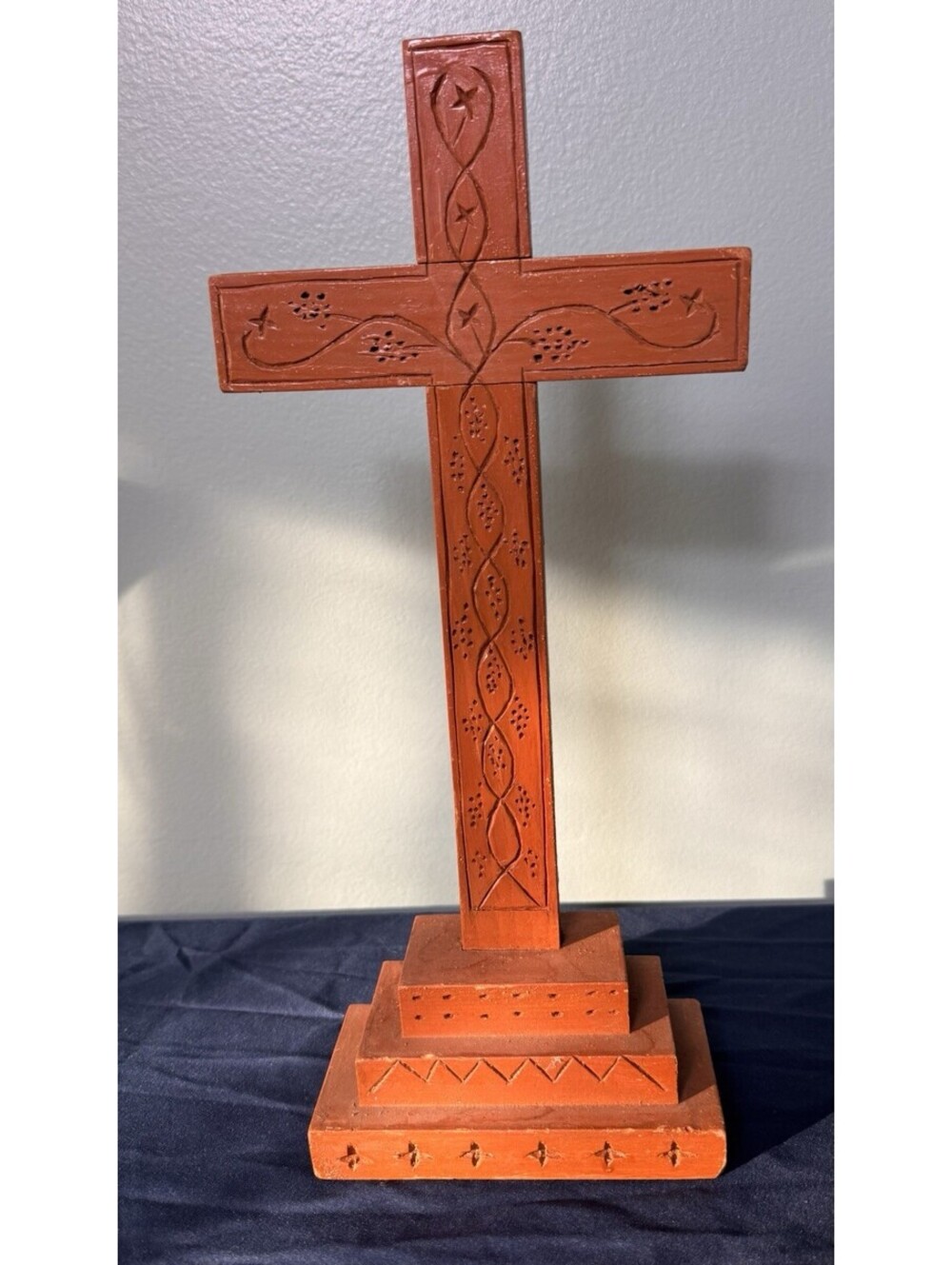 Historical Vintage Folk Art Carved Wooden Wall Cross